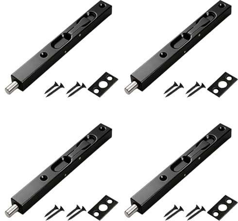 Dagran 4Pz Chiavistello a Scomparsa Inox 6-Pollici Catenaccio Nascosto Nero | con Viti e Dischi di Bloccaggio per Porte Scorrevoli,Portefinestre,Porte in Legno–Chiusura di Sicurezza a Perno Incasso
