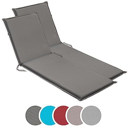 sleepling Auflage Gartenliege 2er Set, Bequeme Liegenauflage, Polster Sonnenliege 190x58 cm, 6 cm dick, Befestigungsbänder, waschbar, anthrazit grau
