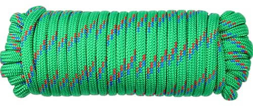 Wellmax Diamond Braid Nylon Rope - 3/8 Inch by 50 Feet Green Color - Extra Strength, Sunlight and Weather Resistant - Heavy Duty Construction