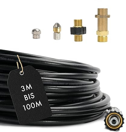 Rohrreinigungsschlauch - Set PROFESSIONAL (5-Teilig) für Kärcher Kränzle Professional HD HDS 63900290 & 57630400 Anschluss 1/8 AG : M22 x 1,5 IG & Bajonett-Adapter Messing M22 x 1,5 AG (8 Meter)
