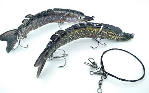 SIMSA-Expert 2 x Hecht Wobbler | Swimbait Kunstköder Shad | 2er-Set (2X 15cm 26g) | 2X Stahlvorfach (30cm) für Barsch Zander