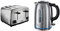 Russell Hobbs 24090 Adventure Four Slice, Brushed Polished Stainless Steel Toaster & 20460 Quiet Boil Kettle, Brushed Stainless Steel, Silver, 3000 W, 1.7 Litre