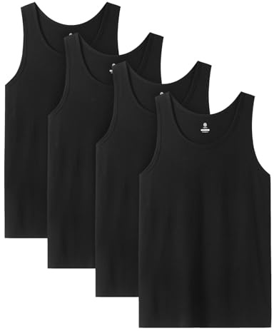 LAPASA Herren 4er Pack Unterhemd 100% Baumwolle Klassisk Tanktop Atmungsaktiv Rundhals Fitness Achselshirt Muskelshirt M36, Schwarz*4, M