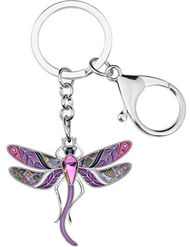 BONSNY Émail Alliage Strass Floral Mignon Libellule Porte-Clés Insecte Bijoux Cadeaux pour les Femmes Clés de Voiture Porte-Monnaie Sacs Charms Accessoires (Lila)