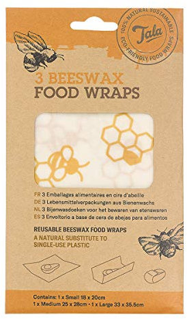 Tala Honeycomb Reusable Beeswax Food Wrap Set - Plastic Free Food Wraps - Cling Press and Seal Wrap - Set of 3, 18 x 20 cm, 25 x 28 cm and 33 x 35.5 cm