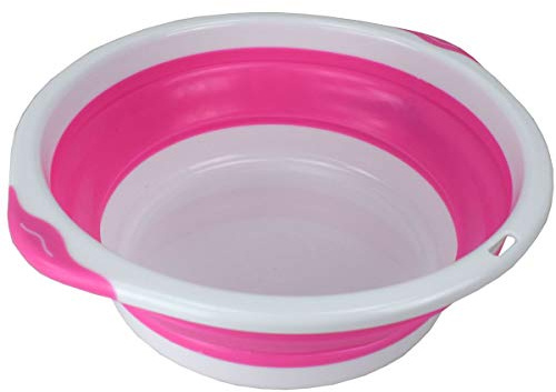 Spülschüssel faltbar 30cm Mehrzweckschüssel pink-weiß Silikon Schüssel Camping