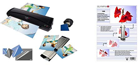 Olympia 4 in 1 Set A 230 Laminierset für A4, schwarz & Olympia 9167, Laminierfolien, DIN A5, 80 mic, 100 Stück, glänzend/transparent, geeignet für alle Heißlaminiergeräte