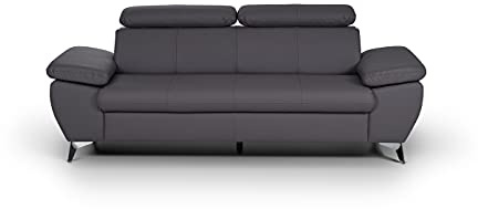 Mivano 3er-Sofa Gisele / Sofagarnitur mit Kopfteilverstellung und Armteilfunktion / 217 x 83 x 100 / Kunstleder, Grau