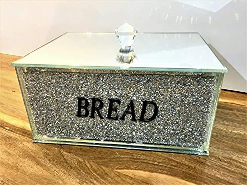 ornament bling crushed diamond gift | crystallized 30cm xxl crystal silver bread bin glass box container jar, kitchen bling dining| crushed diamond display |present, home decor