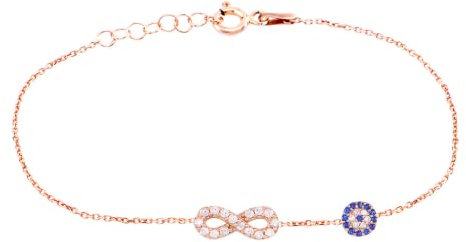 BYEDADOGAN Evil Eye Infinity Women Bracelet Sterling Silver 925 With Cubic Zirconia Adjustable Birthday Anniversary Christmas Jewellery Gifts for Her (Rose Gold Plate)