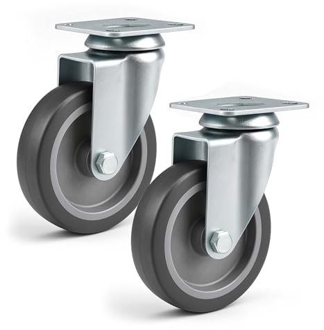 Wiltec Jeu 2x Roulette pivotante en caoutchouc – Ø 75 mm – Capacité de charge 75 kg – Roue sans Frein et Plaque de montage – Transport Appareil Accessoire Meuble – Usage silencieux sans trace