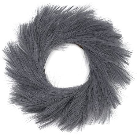 ASUNFO Pampasgras-Kranz, Bauernhaus, künstliche Pampas-Kränze für Tür, Wand, Zuhause, Hochzeit, einzigartige Dekoration, 61 cm, Grau