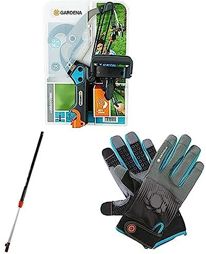 Gardena combisystem-Amboss-Baumschere: Astschere mit 5-fach Rollenübersetzung(00297-20) + Gardena combisystem-Teleskopstiel 90-145 cm(3719-20) + Gardena Gerätehandschuh Größe 10/XL(11522-20)