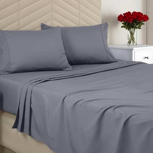 Luxury T1500 Full Sheet Set with LinenWrap 4 Piece Soft Sheets - Grey