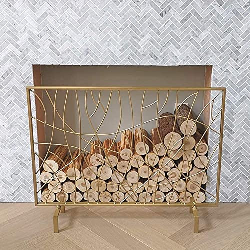 Funkenschutz, einteiliger Kaminschutz, Funkenschutz, Metall, Gold, Moderne Raumdekoration, 101 x 20 x 78,5 cm The New