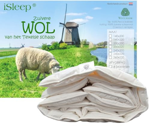 Isleep Wollbettdecke (Wärmeklasse 2) - 100% Wolle (240x220 cm)