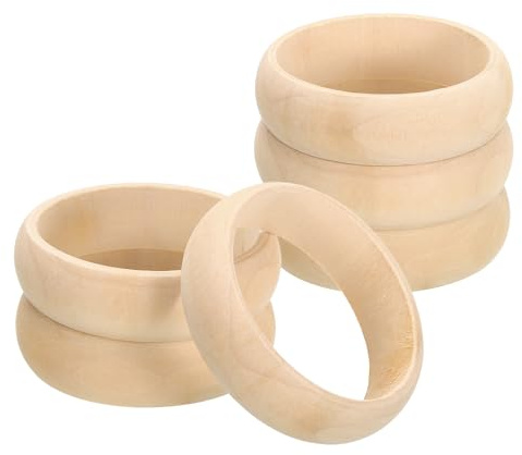 QUARKZMAN Träarmband, 6 st 83 mm - Retro Makrame-ringar i trä, oavslutade släta cirklar, träring för hantverk, smycken, DIY, heminredning