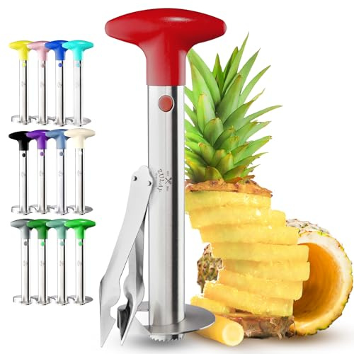 Zulay Kitchen Stainless Steel Pineapple Corer & Slicer – Heavy-Duty Pineapple Cutter with Reinforced Blade & Eye Removal Tool – Effortless Pineapple Core Remover & Slicer - Red