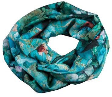 bettina bruder - Damen-Loop Schlauchschal Mädchen Perlenohrring Vermeer türkis schwarz petrol - ca. 28 cm x 140 cm - 100% Viskose - Rundschal