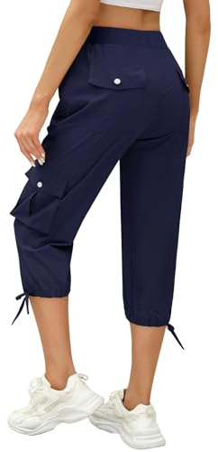 TOMEEK Pantalon Chandal Mujer 3/4 Capri Pantalones de Verano Casual Holgado Pantalón Deportivo Mujer con Bolsillos y Cordón Cintura Elástica de Yoga Jogging Fitness(Azul Marino,L)