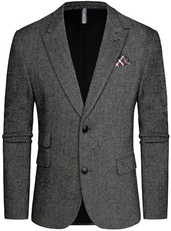 PJ PAUL JONES Giacca da uomo vintage British Blazer con 2 bottoni Business giacca da completo tweed giacca, nero-bianco, XL