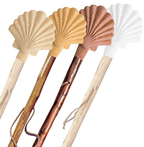 Jagd-Schnitzerei Peter® Pilgerstock, Pilgerstab, Wanderstock Holz braun mit handgeschnitzter Jakobsmuschel braun, 15 Zeichen im Preis enthalten, 98-150 cm