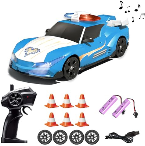 Aipinvip RC Drift Police Car 1:24 Toy Vehicle - High Speed Racing 4WD Remote Control With 2.4Ghz Controller, 2 Batteries, Lights, Alarm Bell for Kids and Adults