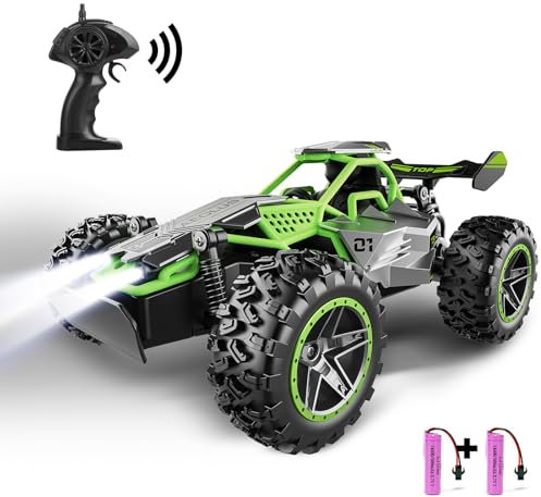 SZJJX Remote Control Cars for Kids Age 3 4 5 6 7+,2.4Ghz RC Car with LED Lights,15+ KM/H High Speed RC Monster Trucks for Boys Toys,2WD Toy Car for Christmas Birthday Girls Boys Gifts Gray Green