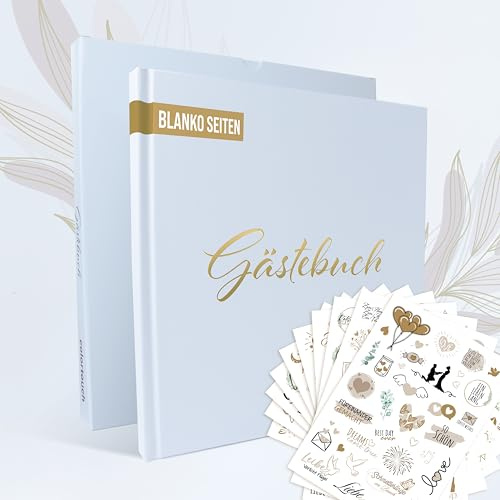 colortouch Gästebuch Hochzeit 100 Blanko Seiten mit Sticker Hochzeit, Hochwertiges Hochzeitsgästebuch, Aufkleber für Fotoalbum, Premium Papier Hochzeitsbuch, 10 Blatt Hochzeitsaufkleber