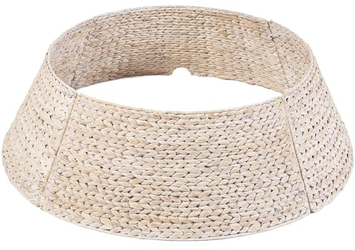 Best Choice Products 36in Christmas Tree Collar, Woven Hyacinth 3-Piece Holiday Rattan Tree Skirt Accessory for Home w/Cord Cut-Out - Transparent White