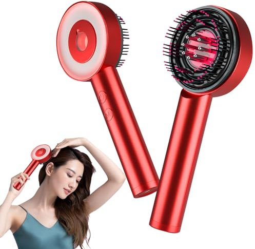 Kopfhaut-Massagebürste, tragbares elektrisches Kopfhautmassagegerät für Haarwachstum, Rot-Blau-Licht, Mehrzweck-Kopfhaut-Massagebürste, Ölapplikator, 8 flüssigkeitsführende Köpfe & 3 Massagemodi (Rot)