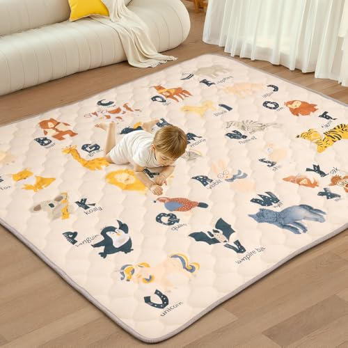COMOMY Krabbelmatte Baby 180x200 cm, Weich Gepolsterte Spielmatte Baby Faltbar, Rutschfeste Schadstofffrei Krabbeldecke für Baby, Baby Play Mat für Laufstall (Beige)