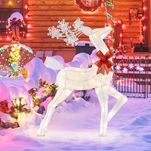 COSTWAY 1/2/3-Piece Pre-Lit Christmas Reindeer, Light Up Garden Christmas Figure Decorations with LED Lights, Xmas Deer Family for Front Yards Lawn Patio (1.8FT, Buck)