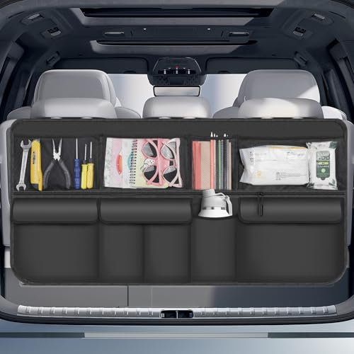 Romon Auto Organizer Für Den Kofferraum –Kofferraum Organizer mit Klett Kofferraum Taschen Faltbar, Wasserdicht, Schmutzabweisend mit 9 Taschen, 105x51 Cm, für SUV, Schwarz