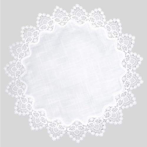 URROMA weiße Tischplatte mit Spitzeneinsatz, 83,8 x 83,8 cm, Sofa- und Esszimmerdekoration (85 x 85 cm)