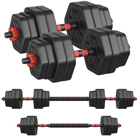 SONGMICS Set d’Haltères, Haltères avec Barre de Connexion, Hexagonales, 40 kg, pour l’Entraînement, la Musculation, l’Haltérophilie à Domicile ou en Salle de Sport, Noir d'Encre SYL400B01