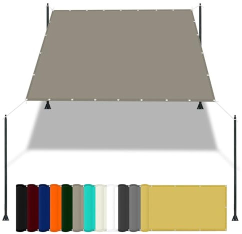 Grande tenda a vela quadrata 3,2 x 4,8 m, impermeabile, con corda e kit di fissaggio, ideale per tettoie, piscine e piante, colore cachi