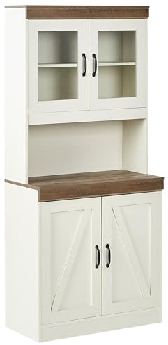 Beliani Armario Decorativo con estantes y Expositor de Vidrio Tablero de partículas y MDF Blanco Kalbarri