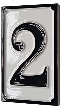 Piastrelle in ceramica bianca e nera dipinte a mano in stile italiano con numeri civici personalizzati 11 x 7 cm (numero 2)