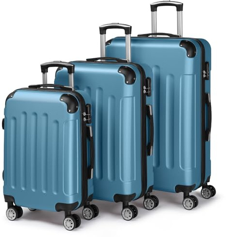 LALAHO Set de 3 Valises de Voyage (Bleu Marine) | Valise Grande Taille, Valise Grande Taille & Cabine, ABS avec Coins Renforcés, roulettes Pivotantes 360°
