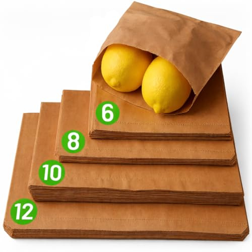 Brown Paper Bags Strung - 10 x 10, 200 Pack, Brown paper bags for food, Takeaway Lunch Sandwich Fruit Pastry Sweets, 35gsm kraft material