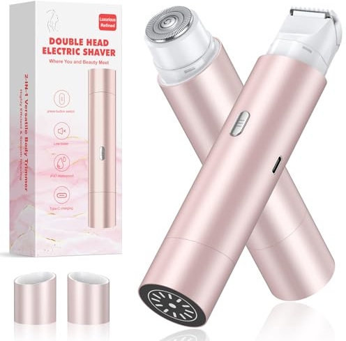 NIPOO Bikini Trimmer for Women, Dual Head Face Shaver Body Hair Trimmmer, IPX7 Waterproof Womens Electric Razor for Legs, Rose Gold