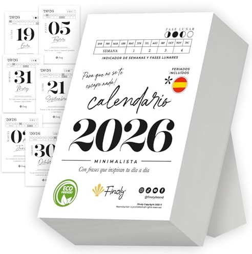 Finoly Blockkalender 2026 Januari – December 2026 (12 Månader) Spansk | Motiverande Skrivbordskalender | 365 Dagar av Inspiration, Övningar & Citat 13,5x9,5 cm