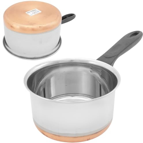 HomeVibe 15cm Stainless Steel Milk Pan with Copper Bottom – Durable Non-Stick Saucepan for Milk, Sauces & Soups – Even Heat Distribution, Easy Pour Spout & Heat-Resistant Handle – Gas & Electric Hob