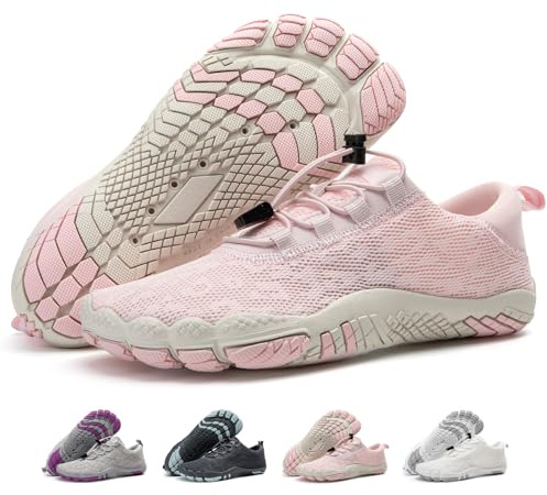 HIITAVE Water Shoes for Women Slip On Barefoot Quick Drying Water Hiking Shoes for River Boat Fishing Kayaking Light Pink Size 9 US