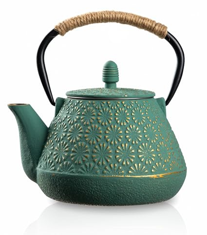 PluieSoleil 1000ml Cast Iron Teapot with Removable Infuser - Stovetop Safe Japanese Tetsubin Kettle for Loose Leaf Tea, Heat-Resistant Traditional Des