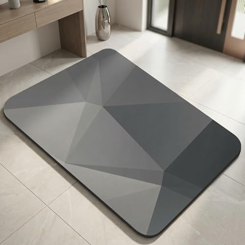 2 Pezzi - Tappetino in Diatomee,Assorbente Rapido per Bagno e Doccia, Antiscivolo, Asciuga Piedi Veloce, Morbido e Durevole per Pavimenti Bagnati, Ideale per Bagno, Cucina, Ingresso (Grigio Moderno)