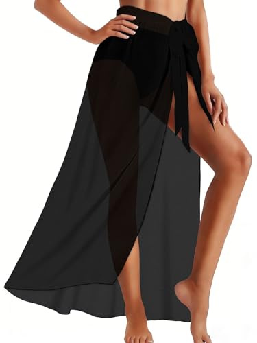 Gosunny Damen Strand Wrap Sommer Sarong Tuch Lange Strandkleid zum Binden Pareo Leicht Bikini Cover Up Bademode(Schwarz)