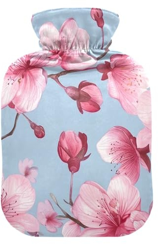 Wärmflaschen mit weichem Bezug Fußwärmer mit weichem Bezug Rosa Kirschblüten Blumen Wärmbeutel für Menstruationskrämpfe Medium