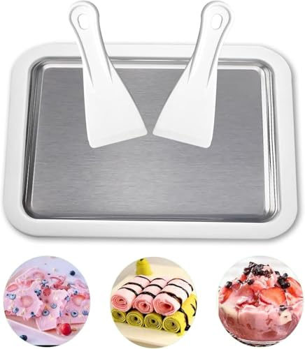 Piastra per gelato istantaneo con 2 spatole, 26 x 21 cm, per yogurt congelato fai da te per sorbetto fatti in casa rotoli di gelato bianco